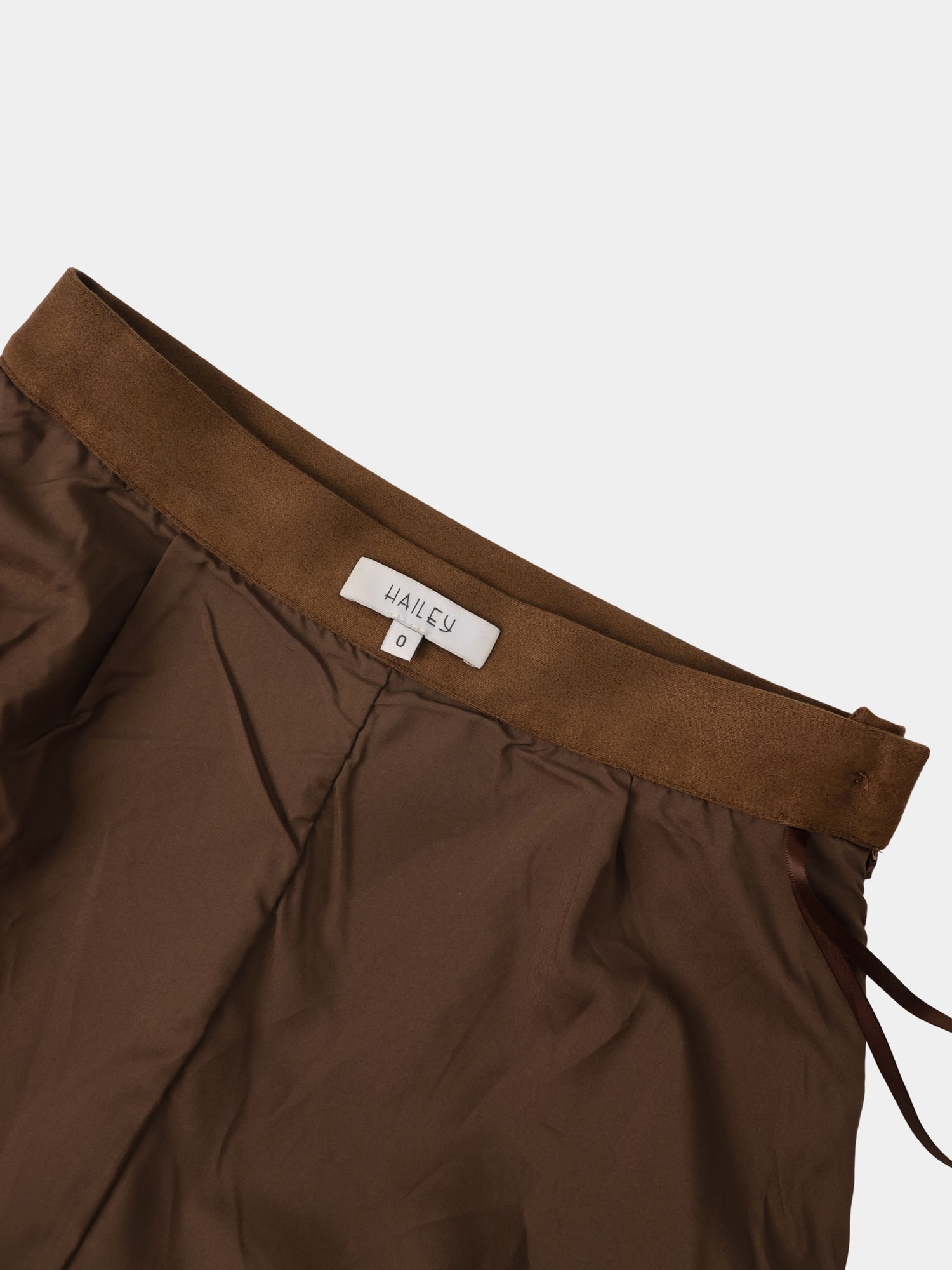 Curved Yoke Faux Suede Skirt - Brown