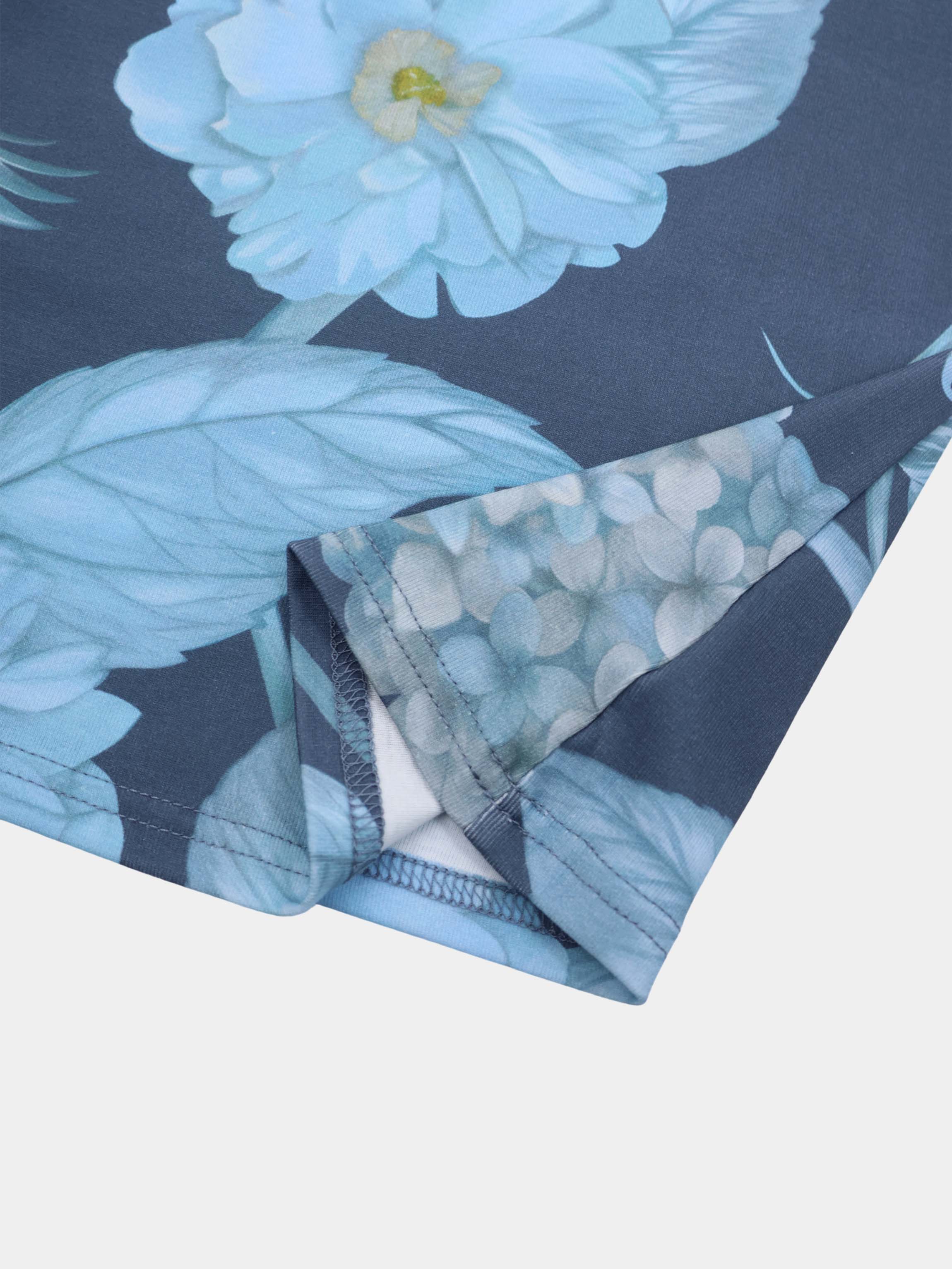 Basic Printed T-shirt-Light Blue Flowers