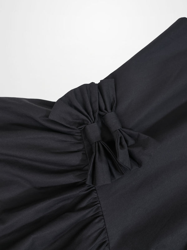V Gathered Waist Jumper-Black