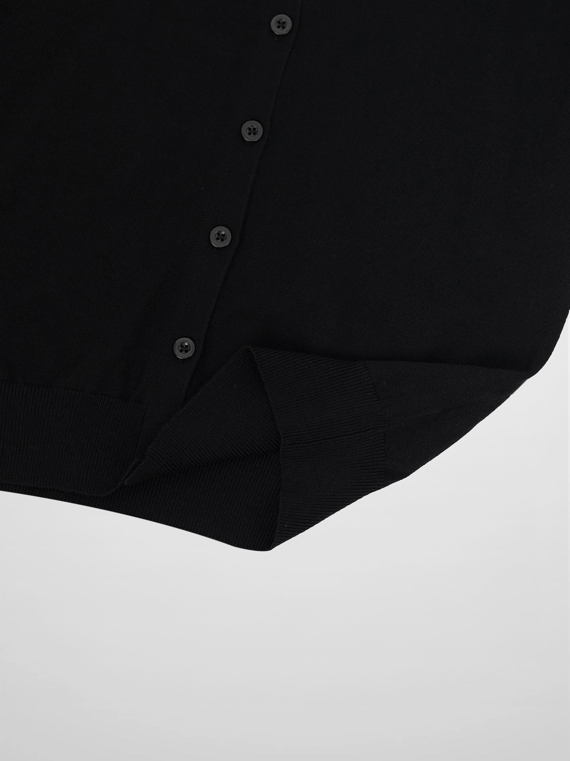 Wool Blend Collared Cardigan-Black