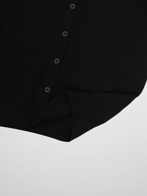 Wool Blend Collared Cardigan-Black
