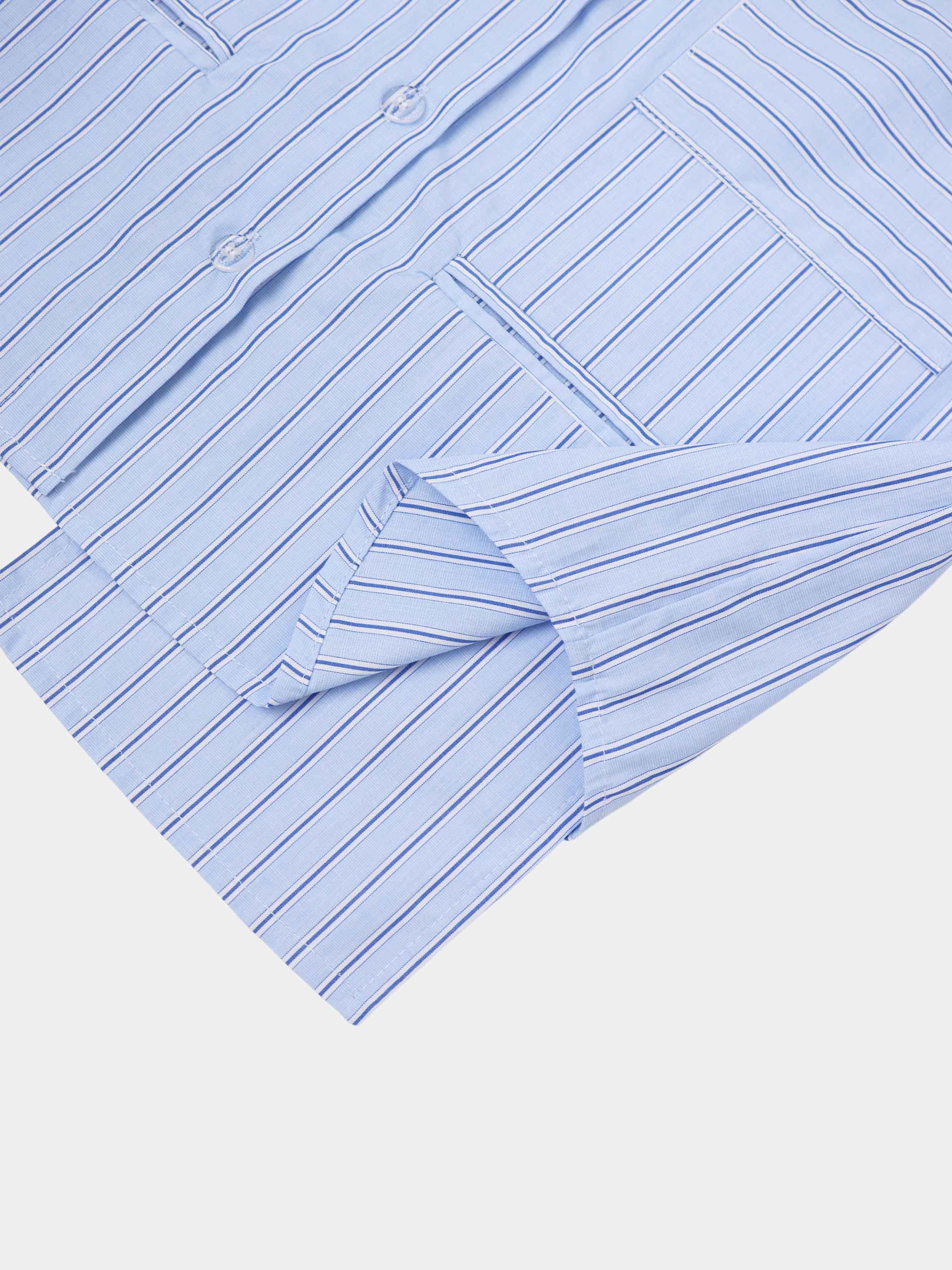 Crop Pinstripe Blouse-Blue/White