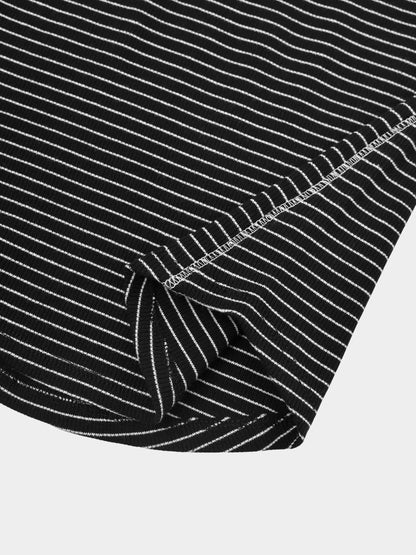 Striped Cross Stitch T-Shirt-Black