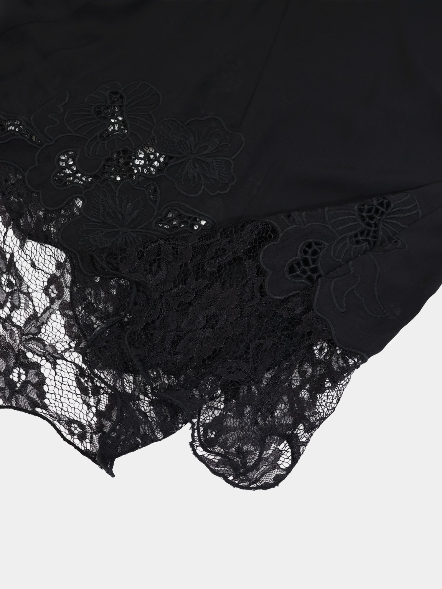 Lace Trim Crepe Dress-Black