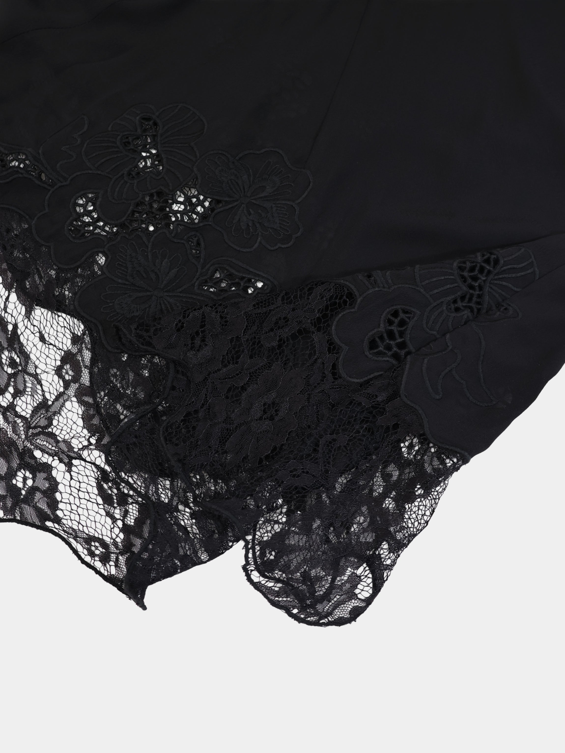 Lace Trim Crepe Dress-Black