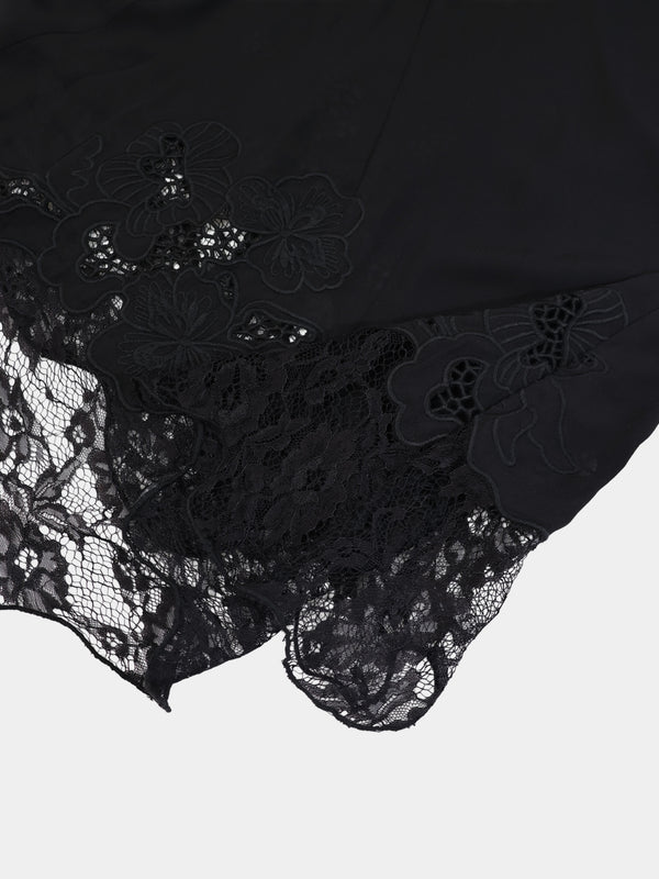 Lace Trim Crepe Dress-Black