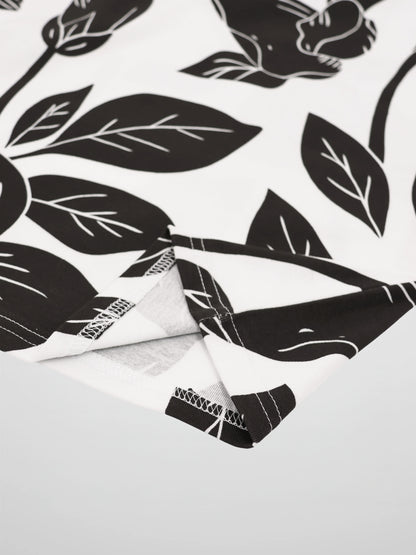Basic Printed T-shirt-Black/White Floral