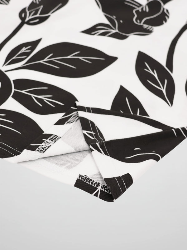Basic Printed T-shirt-Black/White Floral