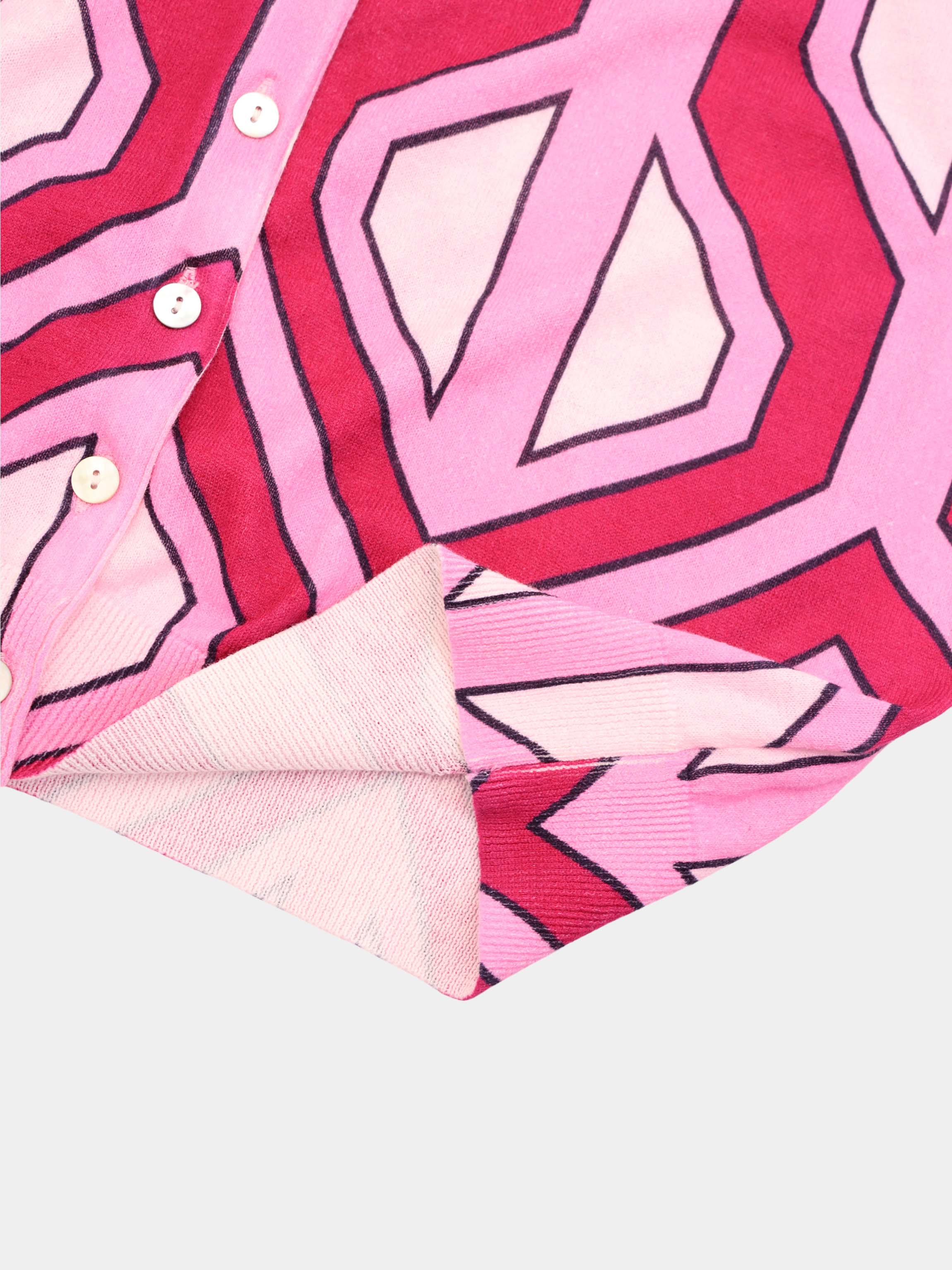 Printed Thin Button-Down Crew Cardigan-Pink Geometric