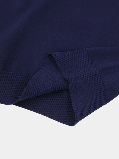 High Cuff Crew Sweater-Navy