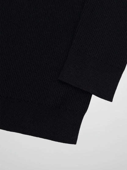 Ribbed Crew Neck Cardigan-Black