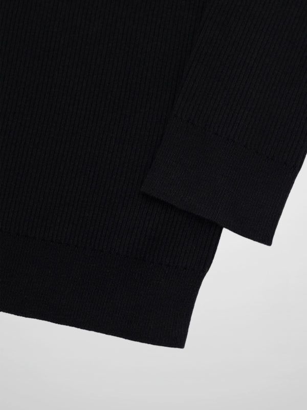 Ribbed Crew Neck Cardigan-Black