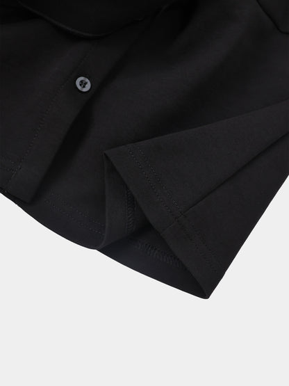 Waist Tie Button Down T-Shirt-Black