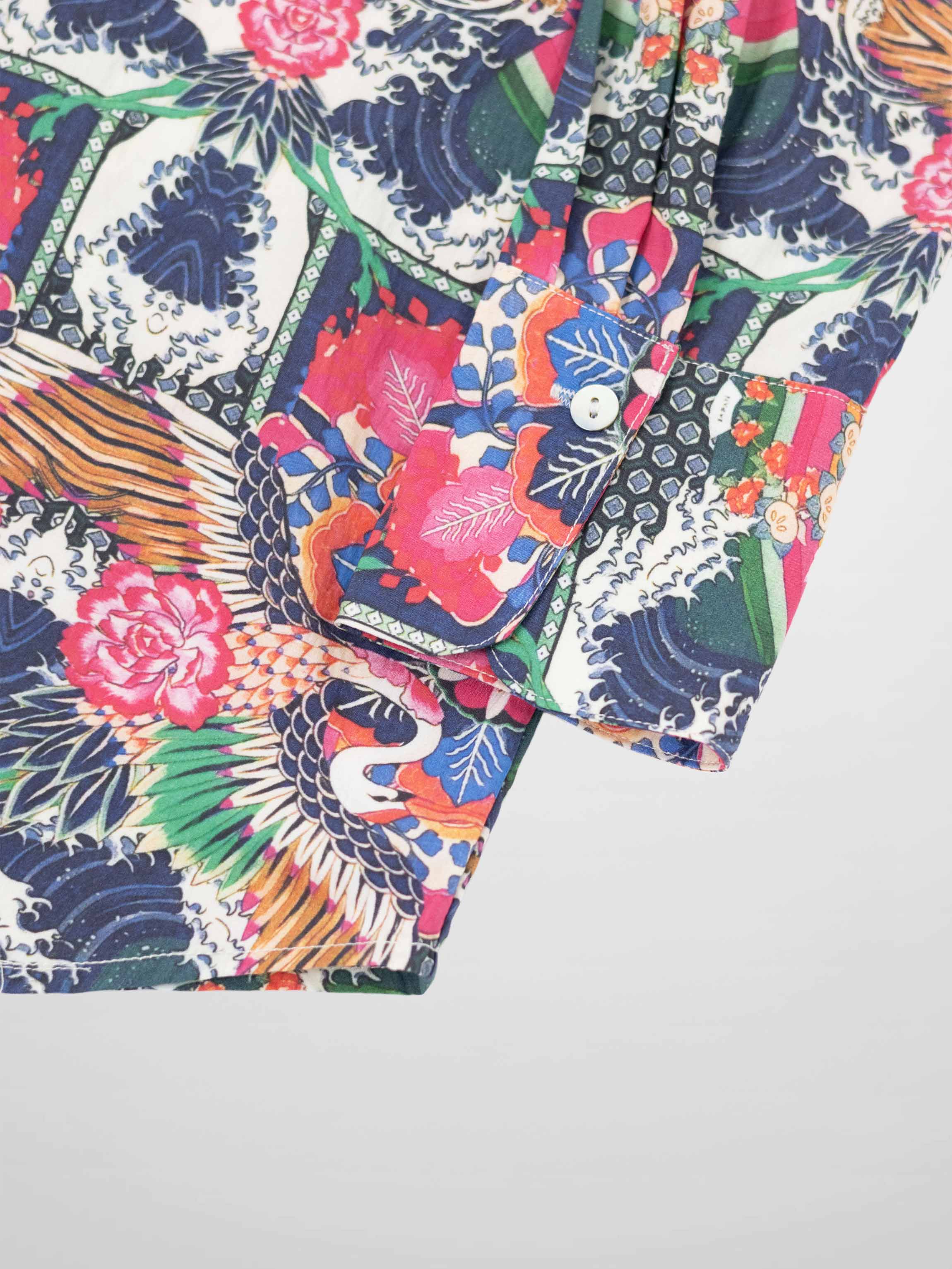 Printed Crinkle Button Down Blouse-Mosaic