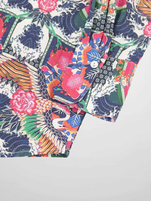 Printed Crinkle Button Down Blouse-Mosaic