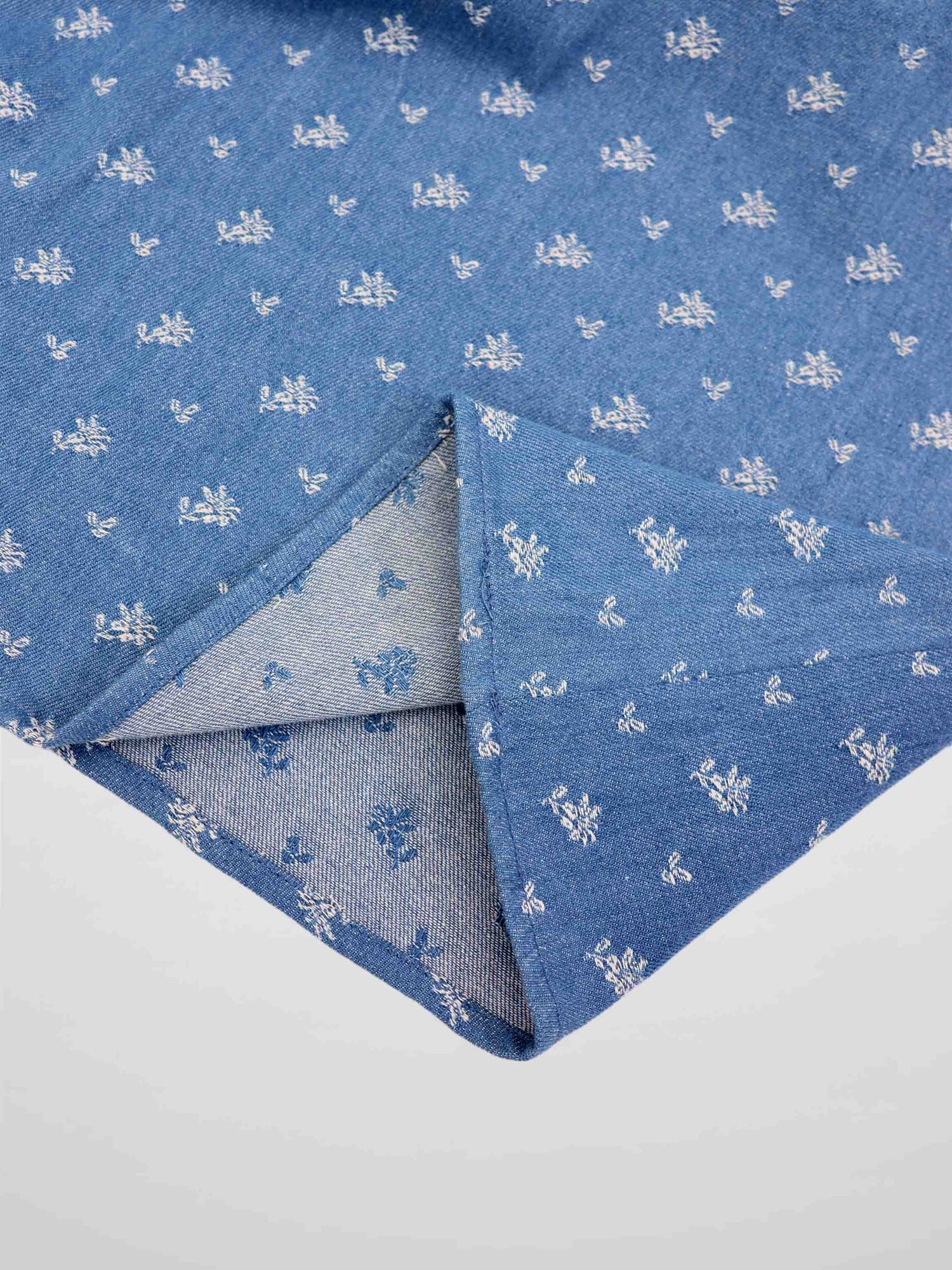 Mock Wrap Edged Detail Skirt-Blue Floral