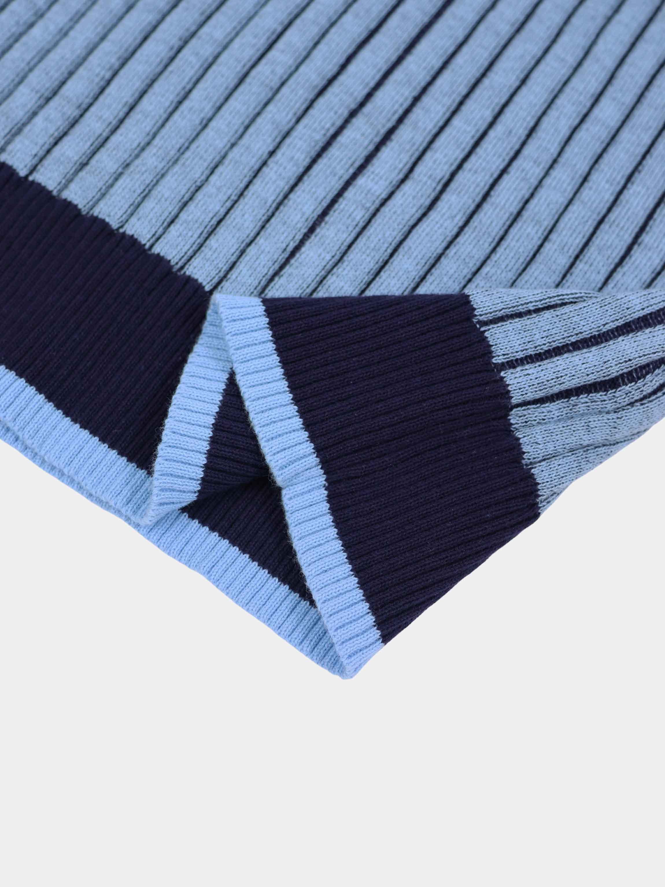 Two Tone Ribbed Polo Sweater-Blue
