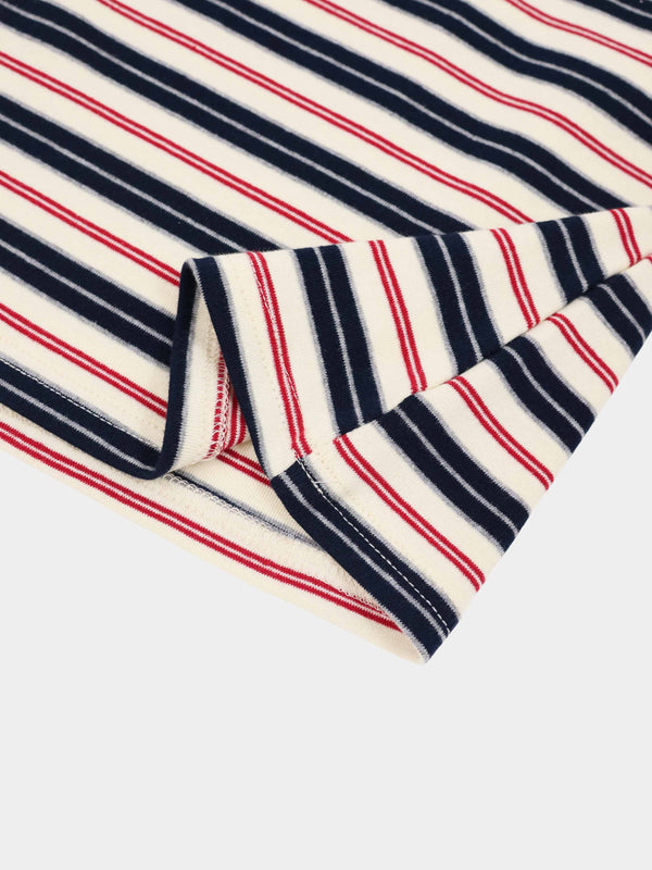 Embroidered Crown Striped Tee-Navy Stripe