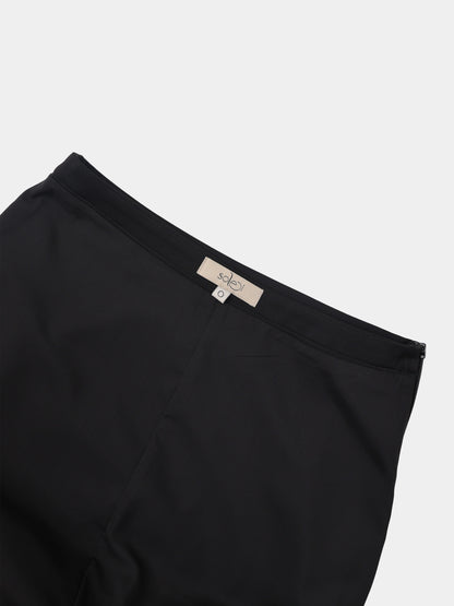 Curved Yoke Faux Satin Skirt - Black