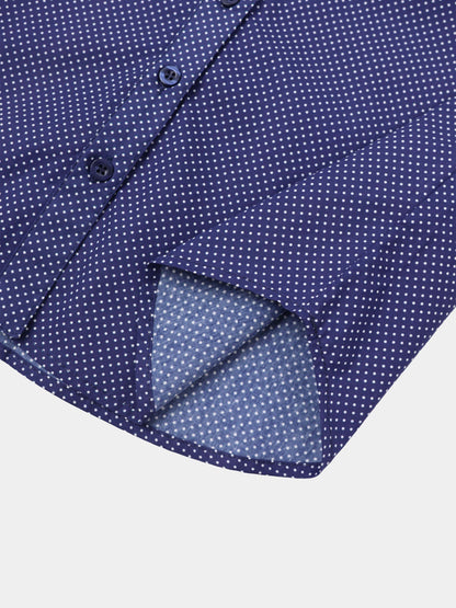 White Collar Mini Dot Shirt-Navy/White