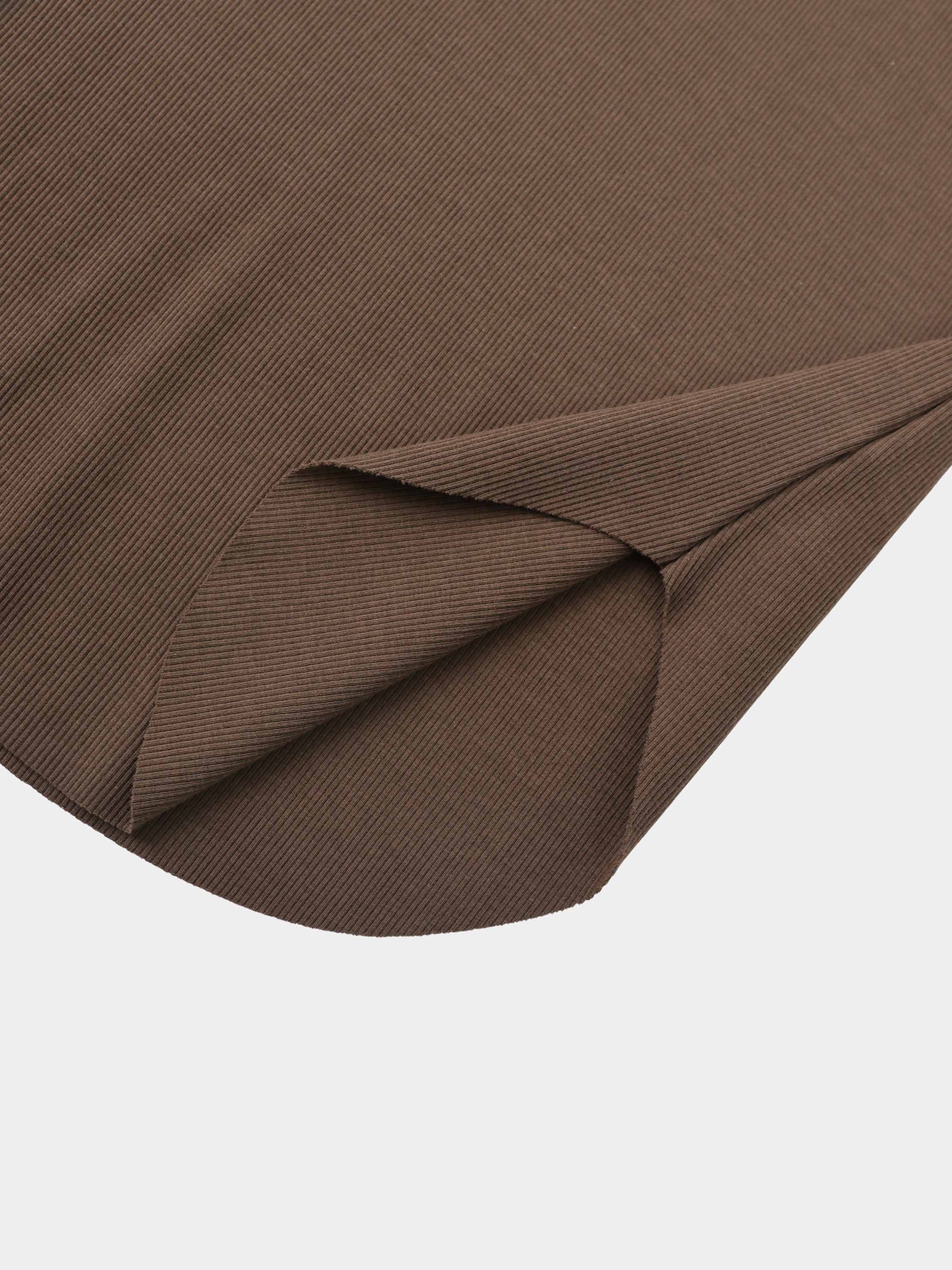 Rounded Hem Ribbed T-Shirt-Brown
