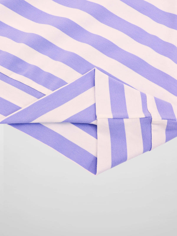 Striped Collar Bomber Tee-Lavender/White