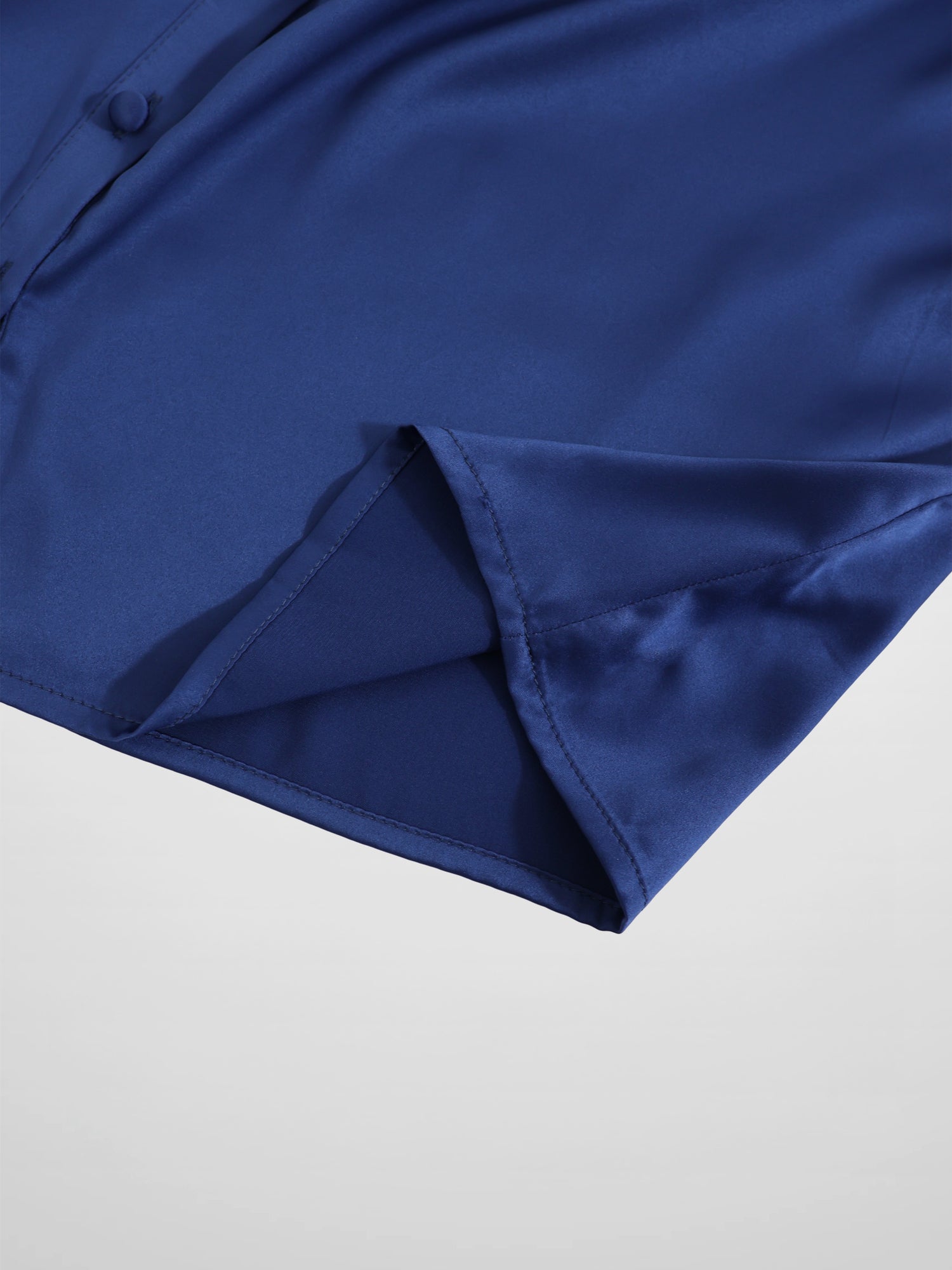 Faux Satin Micro Stitch Blouse-Navy