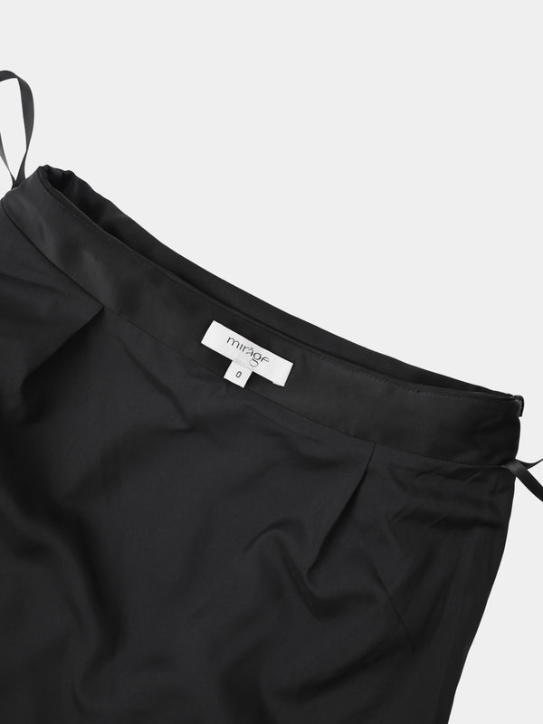 Faux Satin Ruffle Skirt - Black