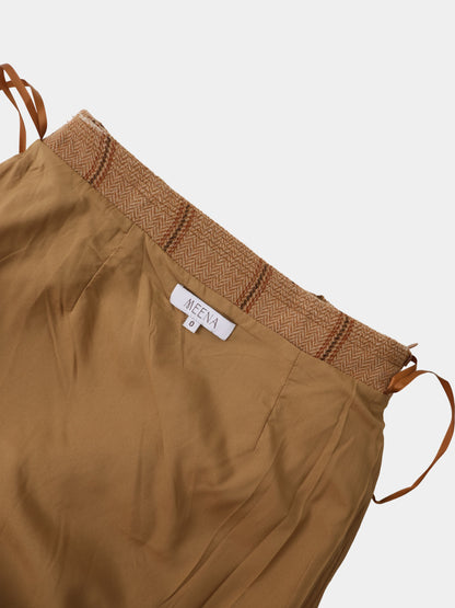 Tassel Mock Wrap Skirt - Camel Plaid