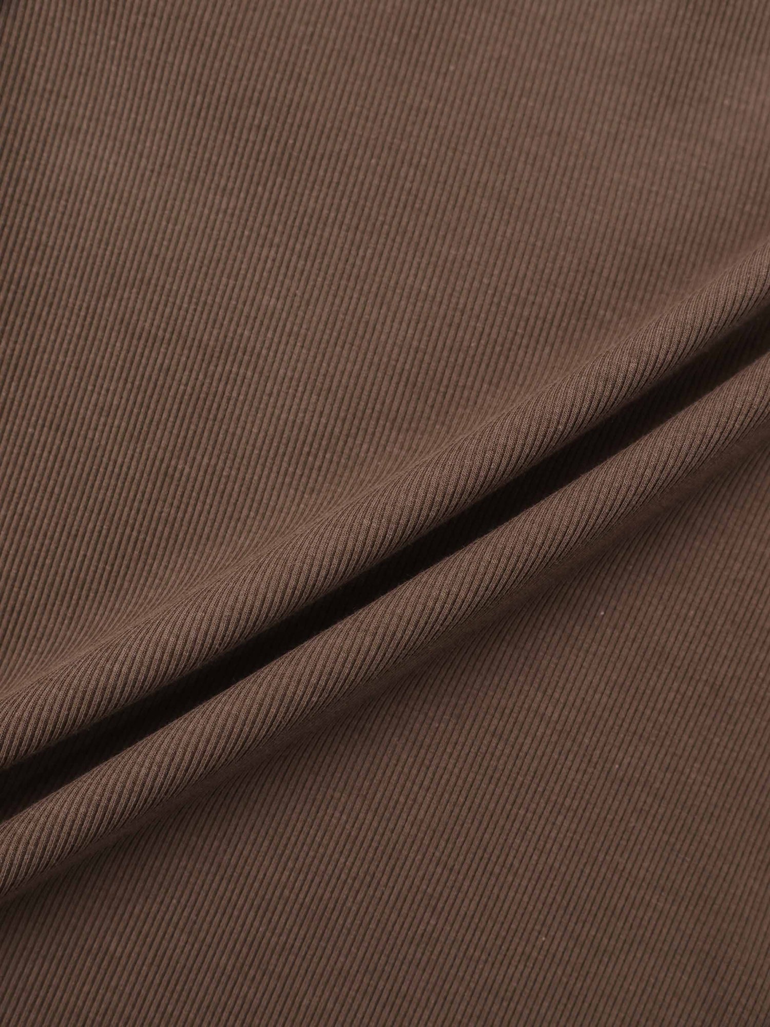 Rounded Hem Ribbed T-Shirt-Brown