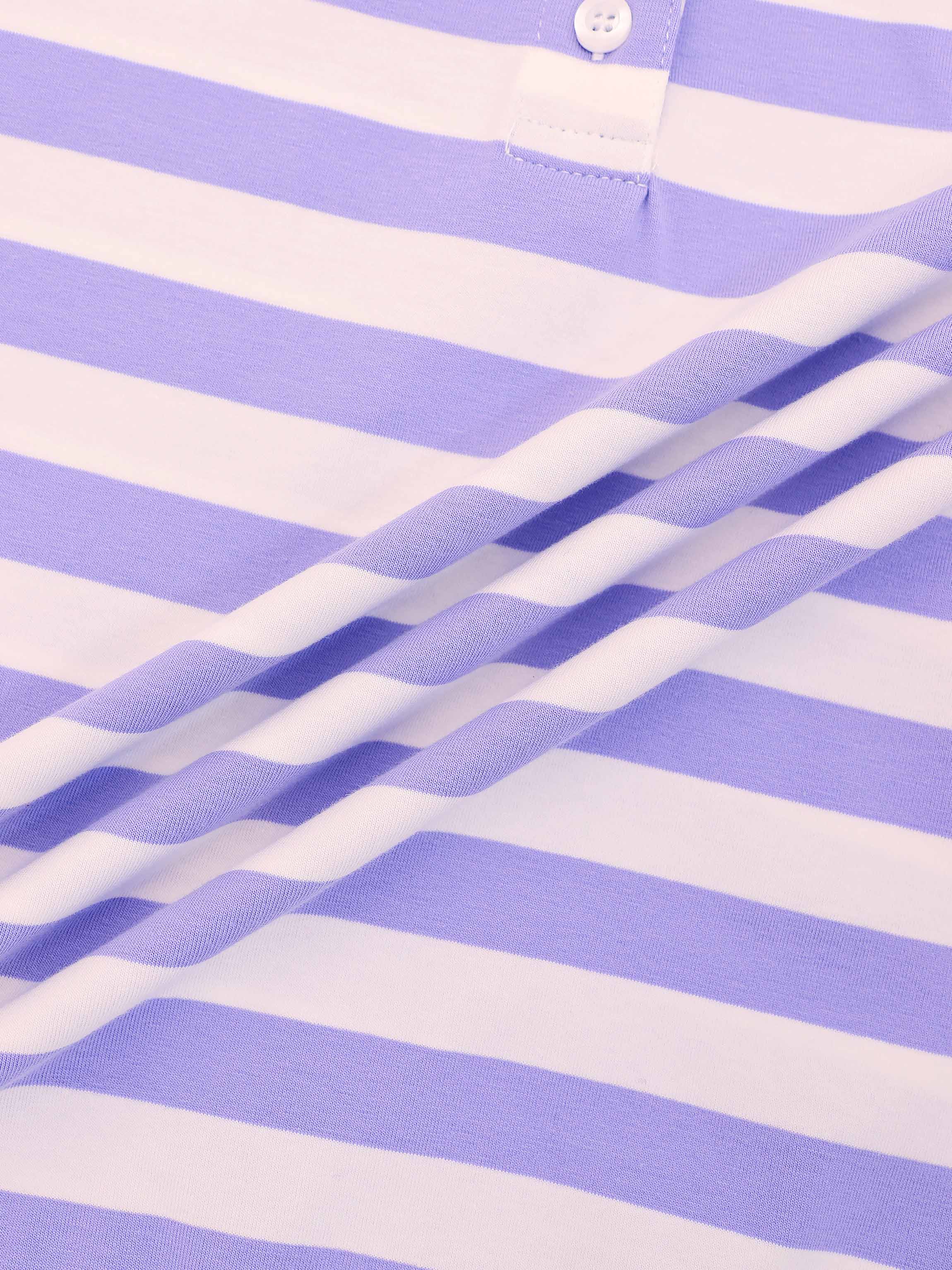 Striped Collar Bomber Tee-Lavender/White