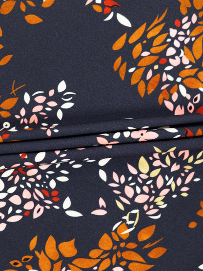 Boxy Printed Modal Turtleneck-Navy Leaf