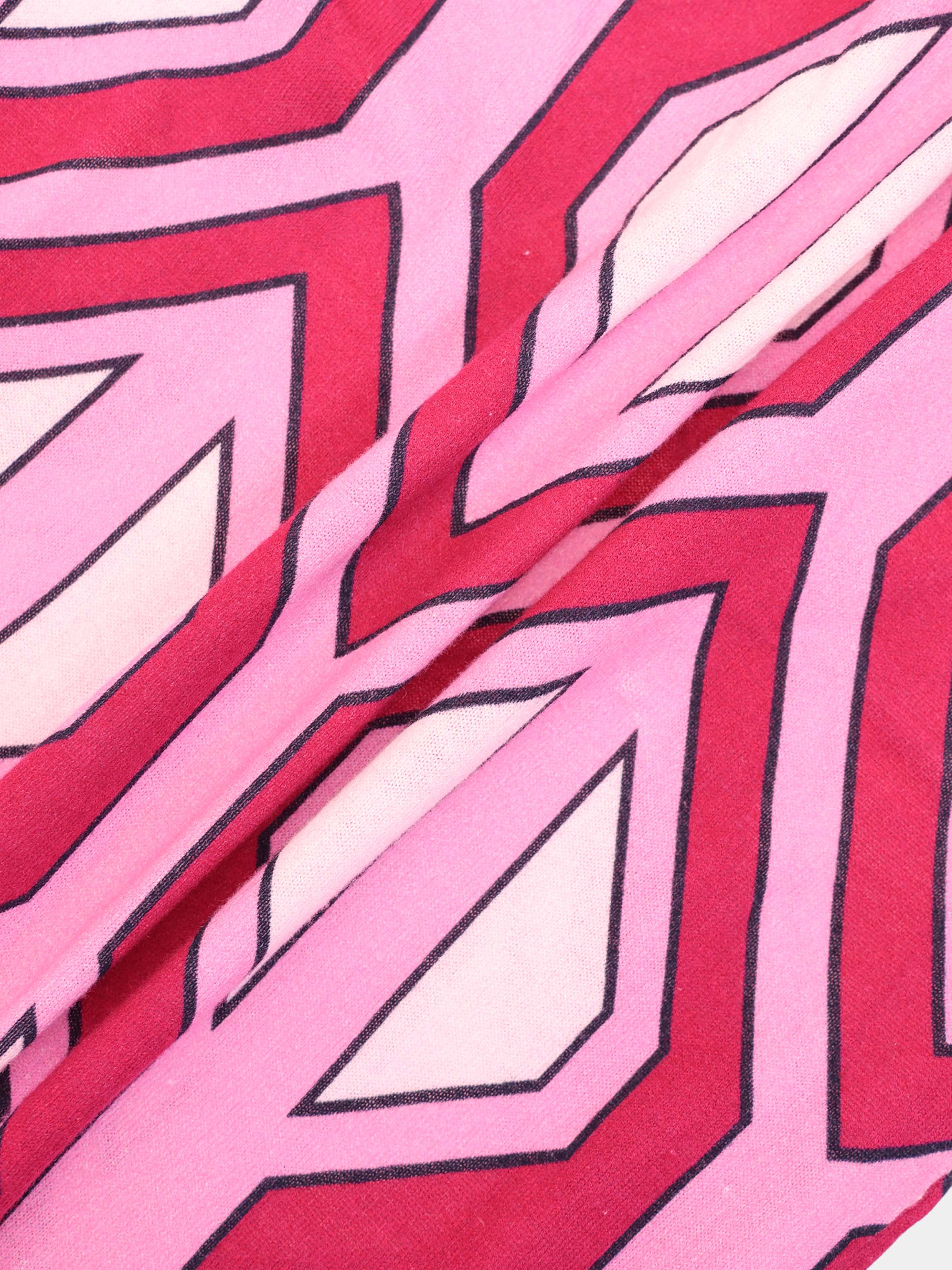 Printed Thin Button-Down Crew Cardigan-Pink Geometric