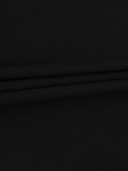 Ribbed Crew Neck Cardigan-Black