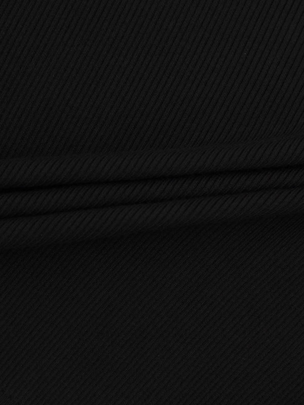 Ribbed Crew Neck Cardigan-Black