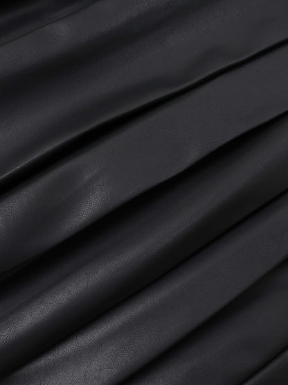 Yoke Faux Leather Pleat Skirt - Black