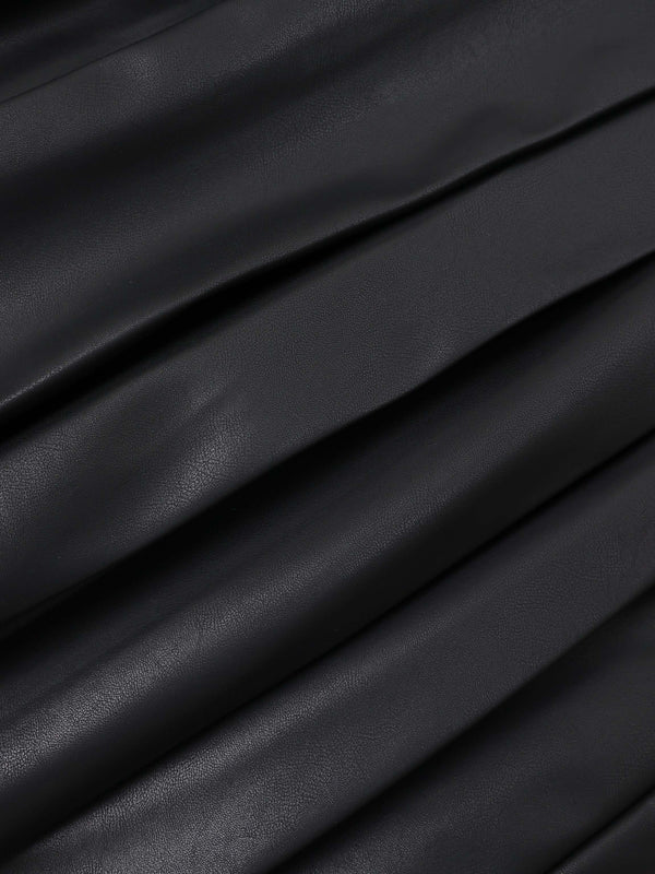 Yoke Faux Leather Pleat Skirt - Black