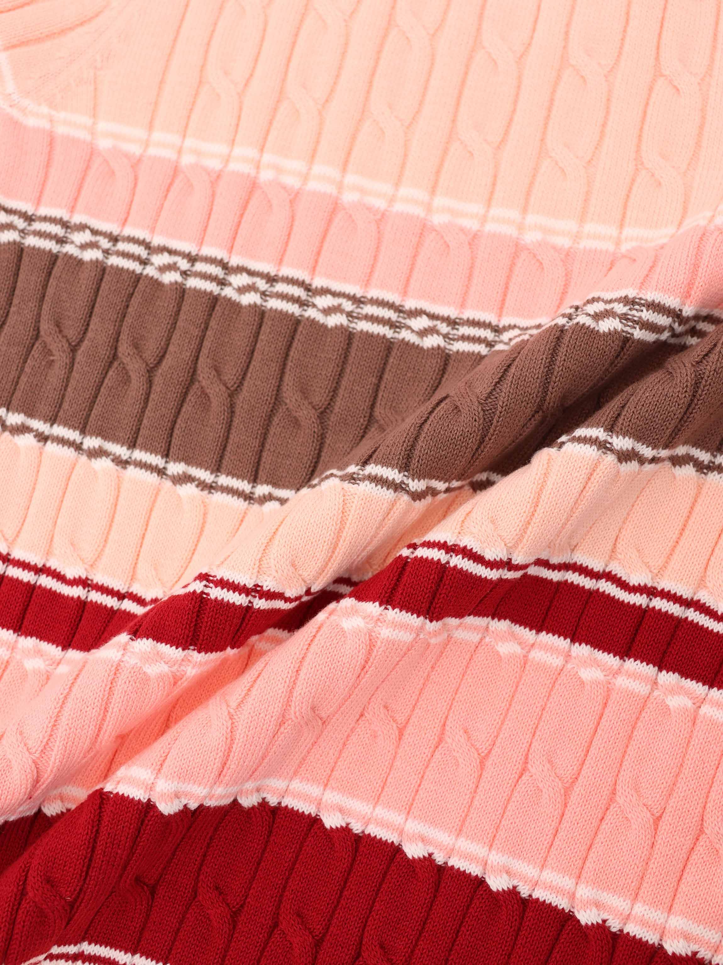 Striped Cable Sweater-Pink Stripe