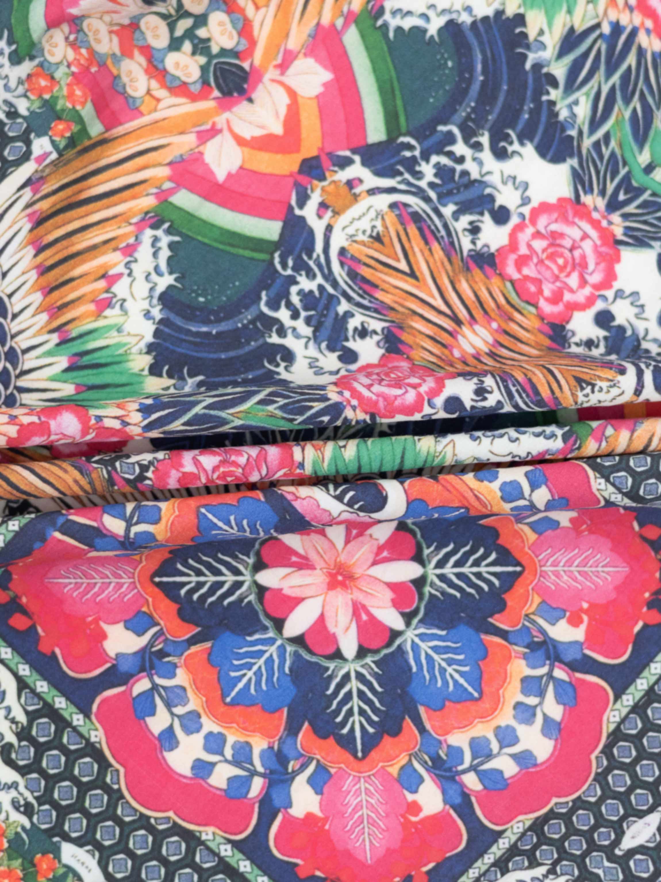 Printed Crinkle Button Down Blouse-Mosaic