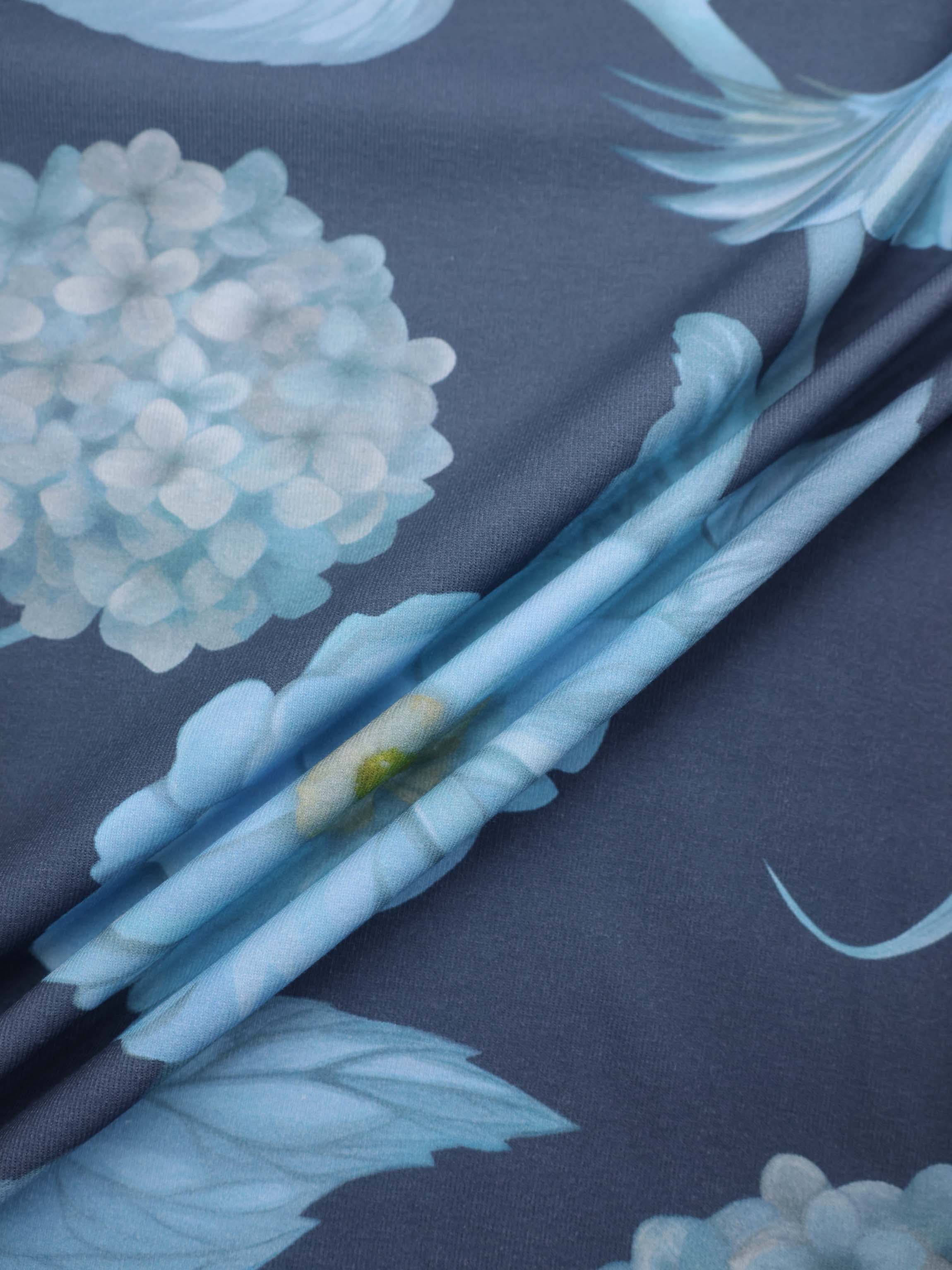 Basic Printed T-shirt-Light Blue Flowers