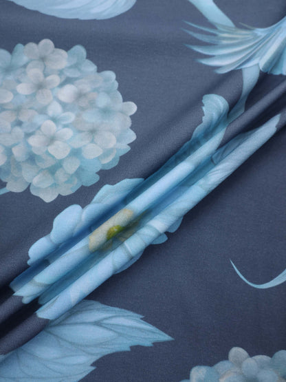 Basic Printed T-shirt-Light Blue Flowers