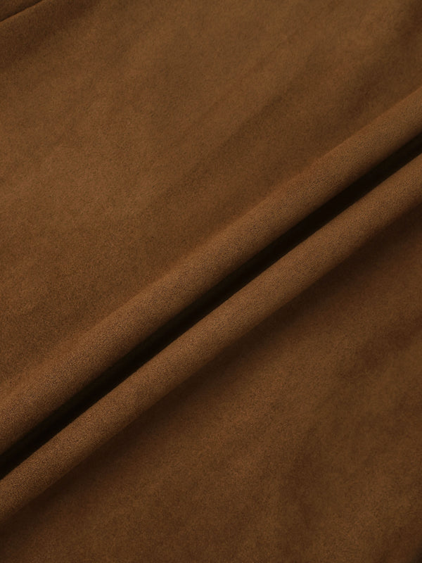 Curved Yoke Faux Suede Skirt - Brown