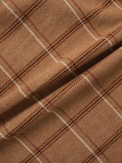 Tassel Mock Wrap Skirt - Camel Plaid