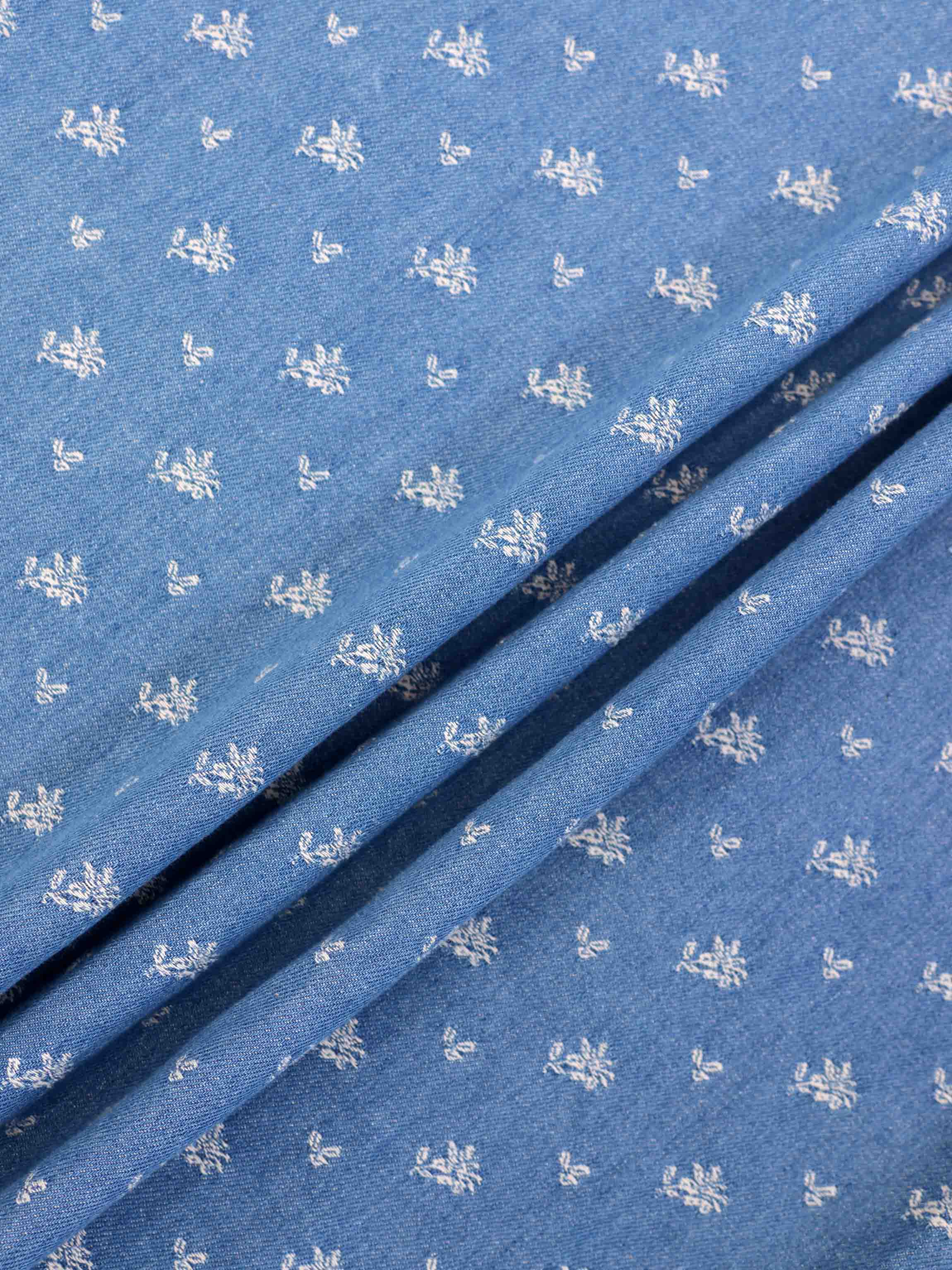 Mock Wrap Edged Detail Skirt-Blue Floral