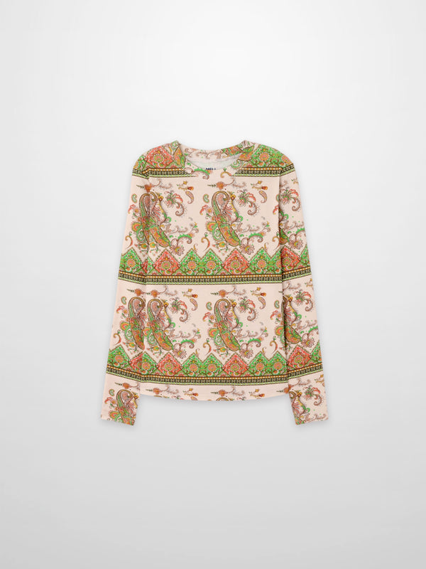 Basic Printed T-shirt-Pink Green Paisley
