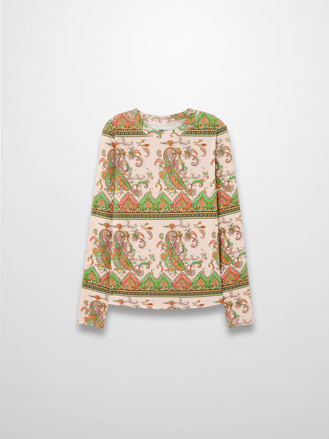 Basic Printed T-shirt-Pink Green Paisley