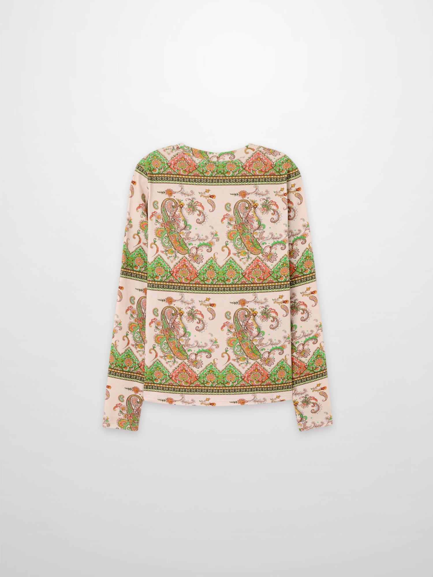 Basic Printed T-shirt-Pink Green Paisley