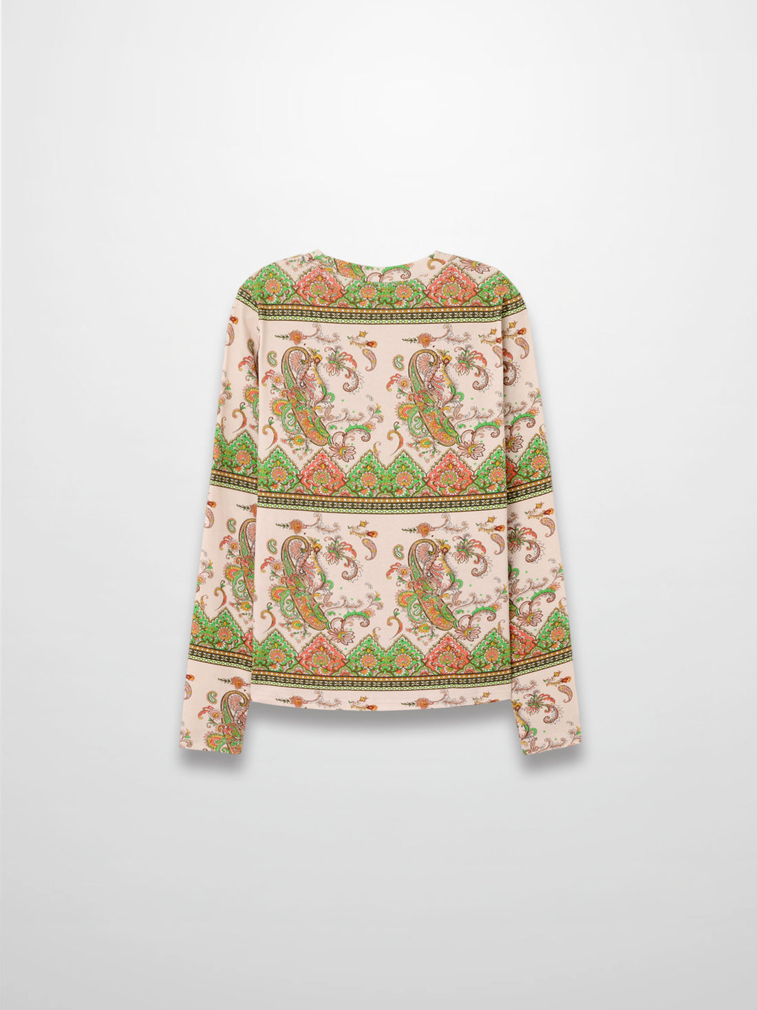 Basic Printed T-shirt-Pink Green Paisley