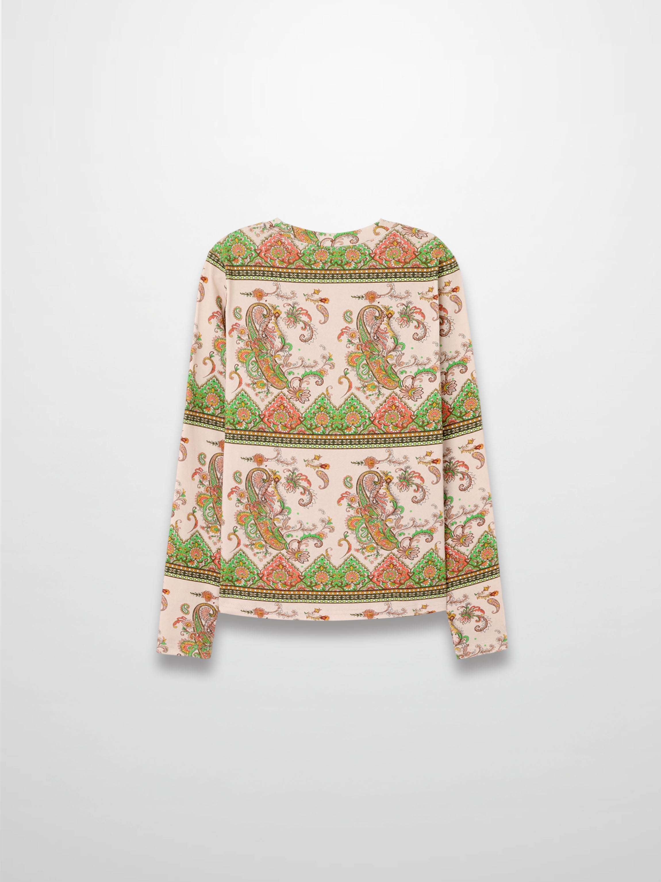 Basic Printed T-shirt-Pink Green Paisley