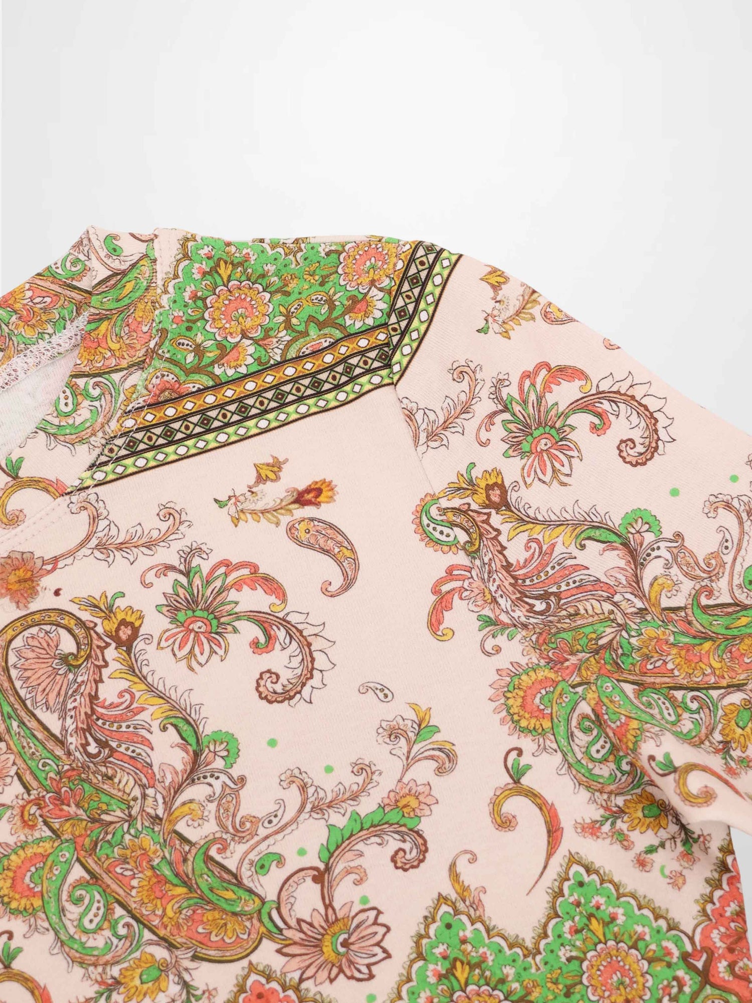 Basic Printed T-shirt-Pink Green Paisley